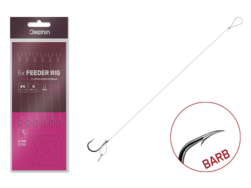 Montură Delphin FLR D-rig / 6buc 8cm / 0,22mm / BARB #6 / Sting 7mm