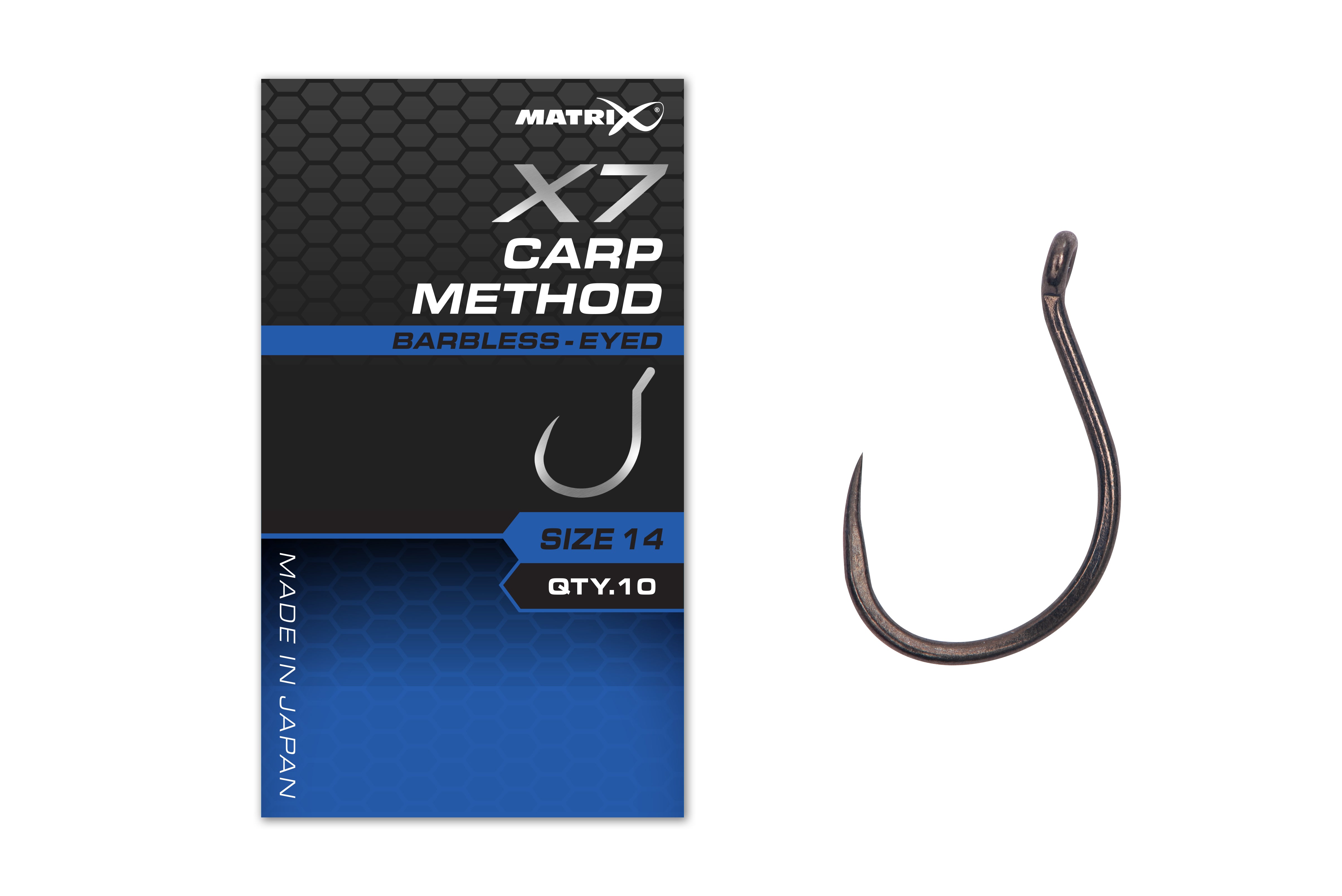 X7 Carp Method Size 12 Barbless Eyed