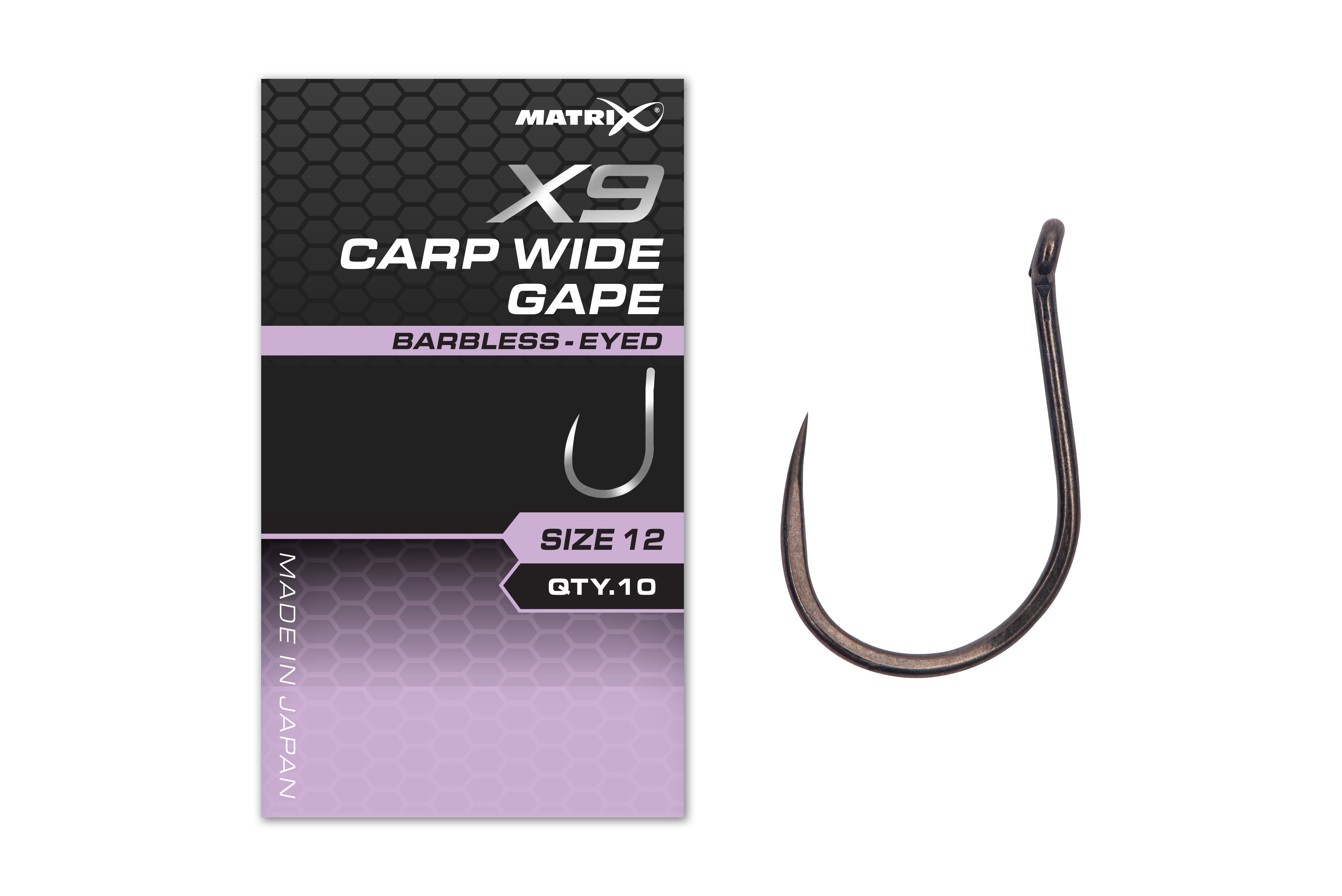 X9 Carp Wide Gape Size 10 Barbless Eyed