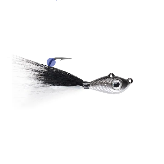 JIG BIG EYE BUCKTAIL BLACK SILVER/BW SILVER CRYSTAL FLASH 14G
