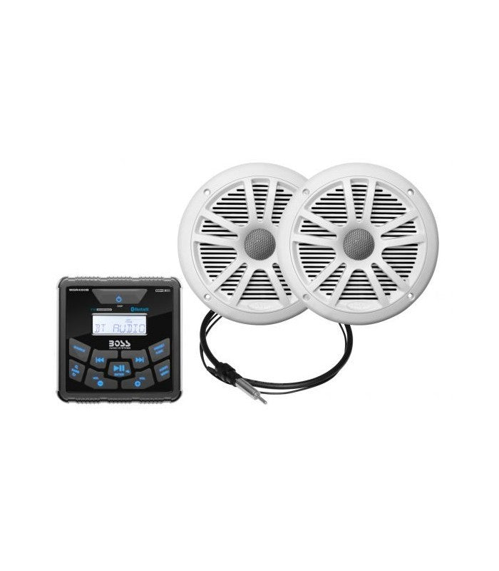 Boss Marine sistem audio 240W AM/FM /player digital / bluetooth, 2 boxe, antena (alb)