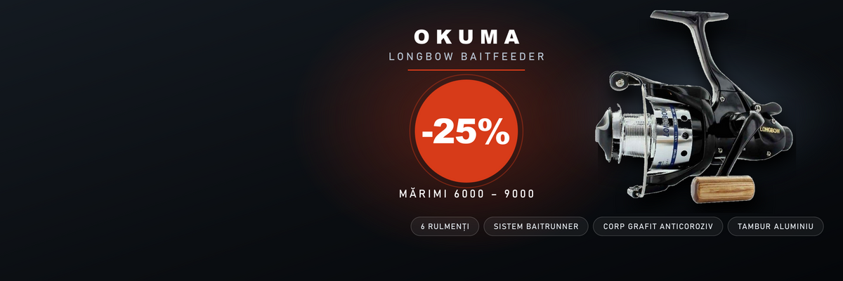 Mulinete Okuma LongBow Baitfeeder — reducere 25%, mărimile 6000-9000