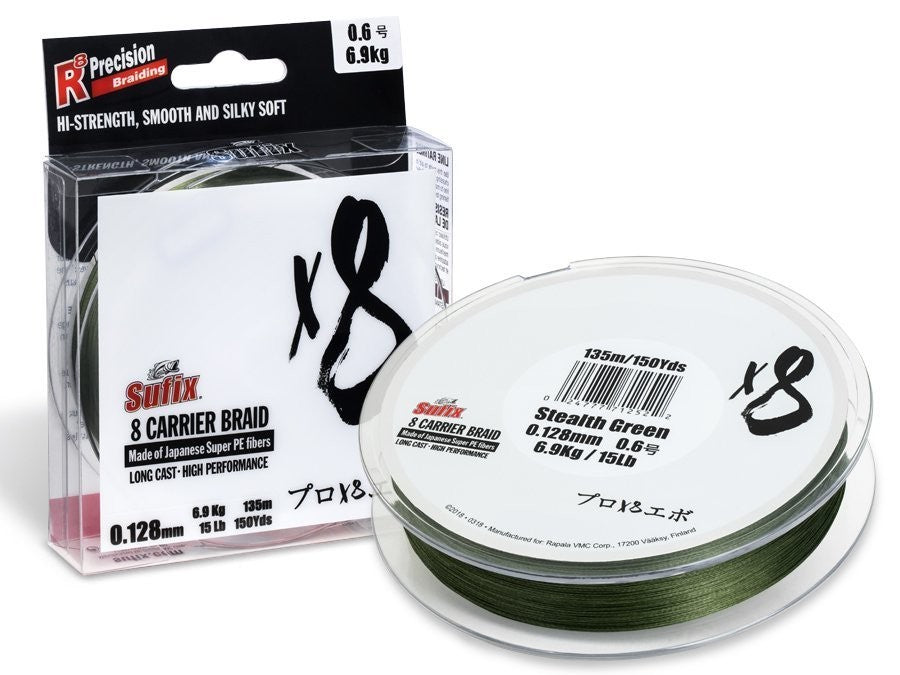 Sufix X8 135M 0.128MM 6.9KG 0.6 15LB STEALTH GREEN