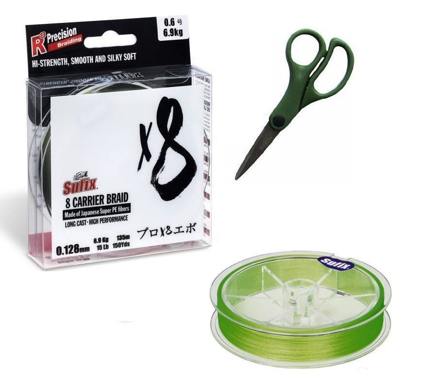 Sufix X8 135M 0.185MM 15.5KG 35LB NEON CHARTREUSE + forfecuta