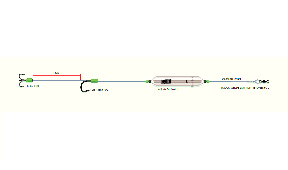 MONT.MADCAT ADJUSTA P RIVER LIVEBAIT 100MM/3/0-10/0/160CM/60G