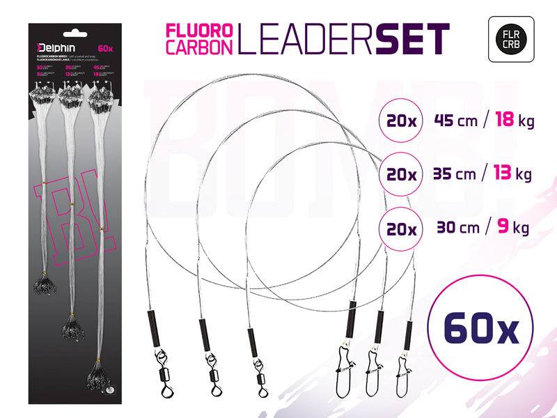 Set strune din fluorocarbon BOMB!  Cu vârtej şi carabină 60x /30,35,45cm/9,13,18kg