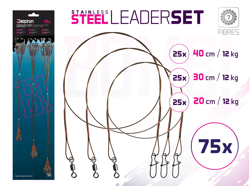 Set strune din oţel BOMB! Cu vârtej şi carabină / 7 fibre 75x /20,30,40cm/9kg