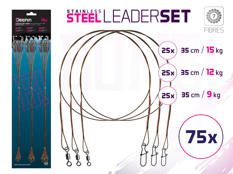 Set strune din oţel BOMB! Cu vârtej şi carabină / 7 fibre 75x /20,30,40cm/9kg