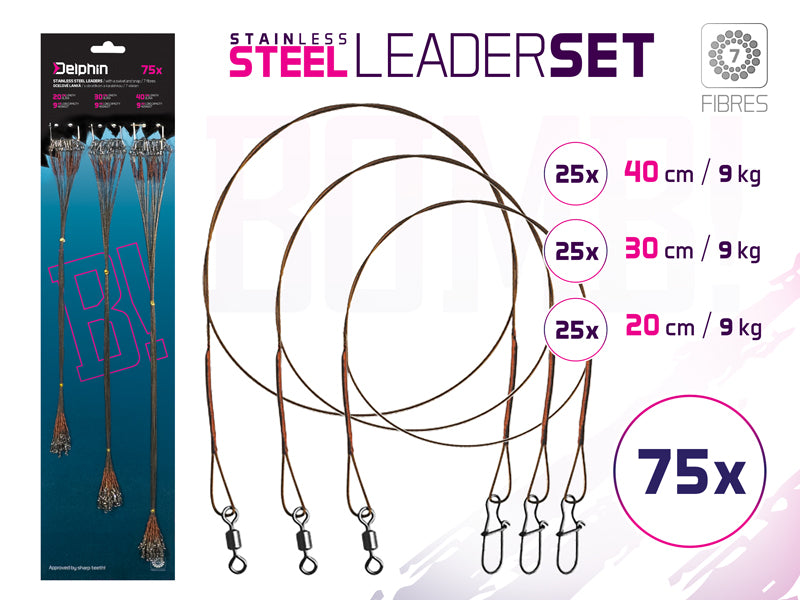 Set strune din oţel BOMB! Cu vârtej şi carabină / 7 fibre 75x /35cm/9,12,15kg
