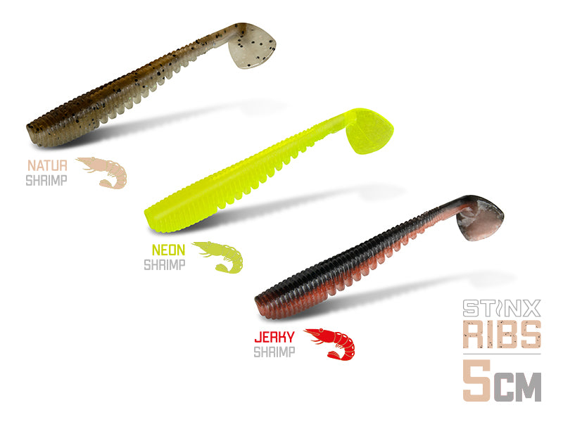 Nălucă Soft Delphin B! StinxRIBS Shrimp / 20 buc 5cm / NEON