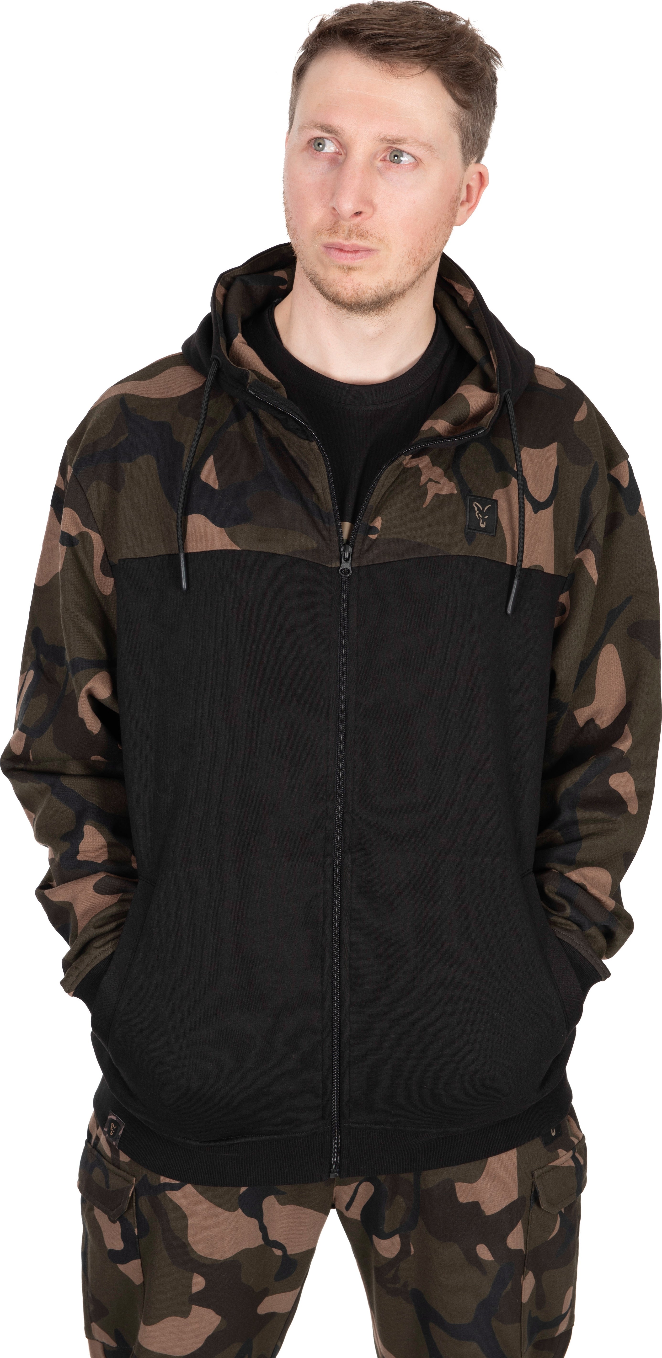 LW Black Camo Split Zip Hoody L
