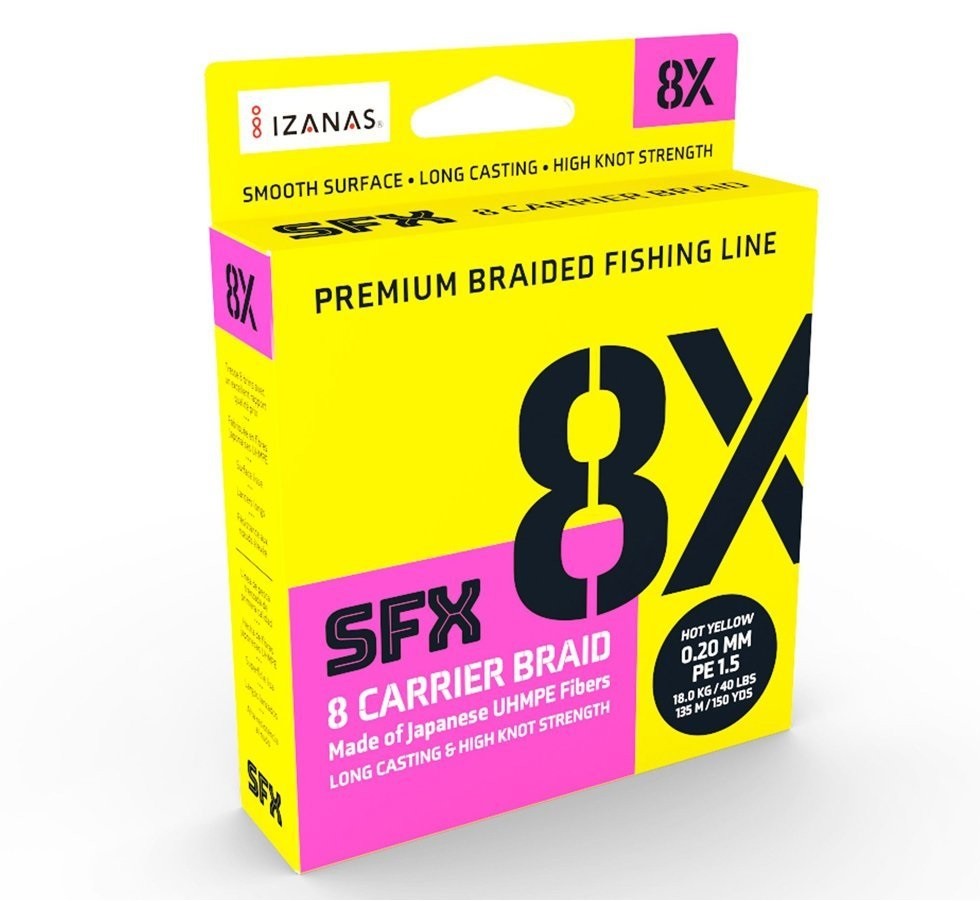 SUFIX SFX 8X BRAID 150YDS 0.235MM/20KG/ 2.0/44LB/HOT YELLOW