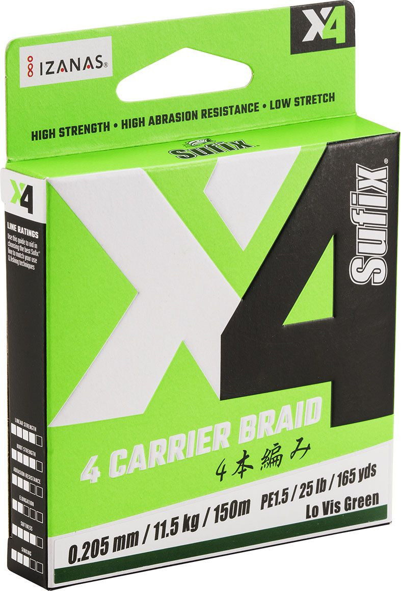 X4 BRAID 120M 0.128MM/5.5KG/12LB/HI VIS YELLOW